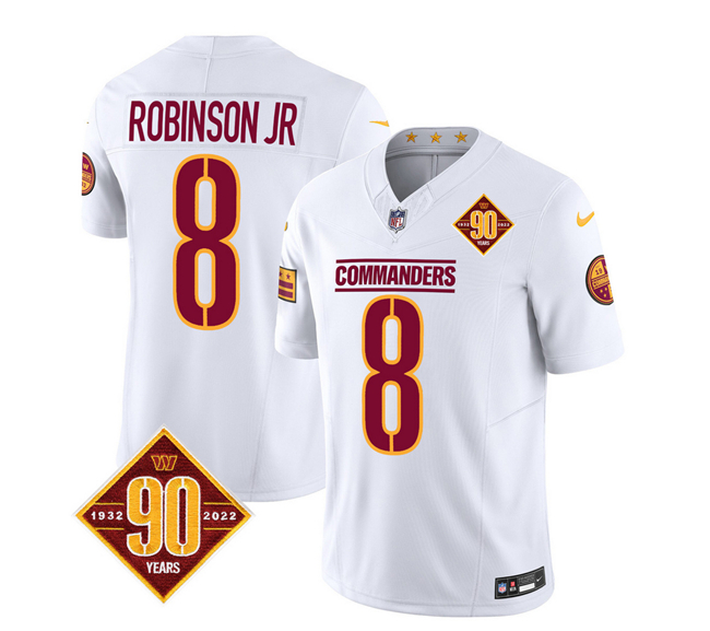 Men's Washington Commanders #8 Brian Robinson White 2023 F.U.S.E. 90th Anniversary Vapor Limited Football Stitched Jersey